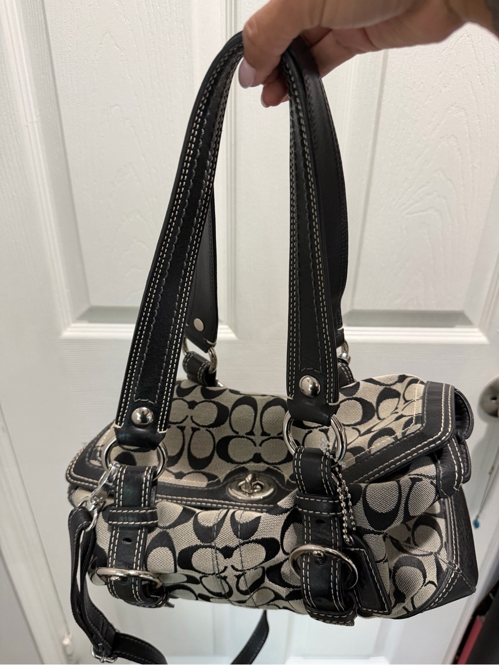Coach Chelsea jacquard signature Turnlock satchel